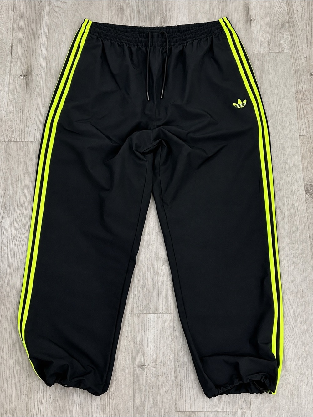Adidas Men’s  Black Track Pants with Neon Green Stripes Size L NWT